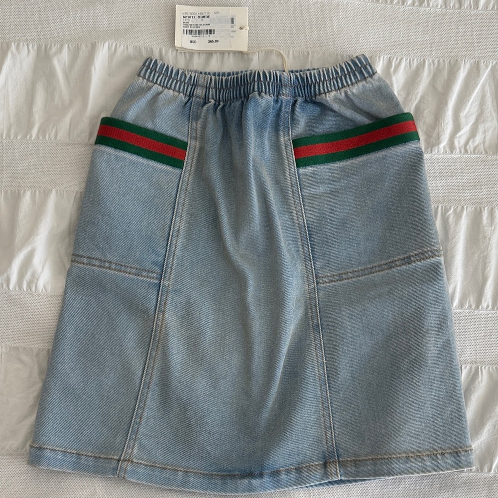 Gucci Kids Denim Skirt with Green and Red Stripes